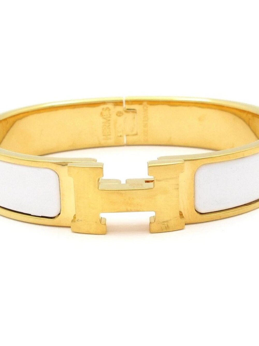 HERMES Clic H Gold White Hardware Patent Leather Bangle